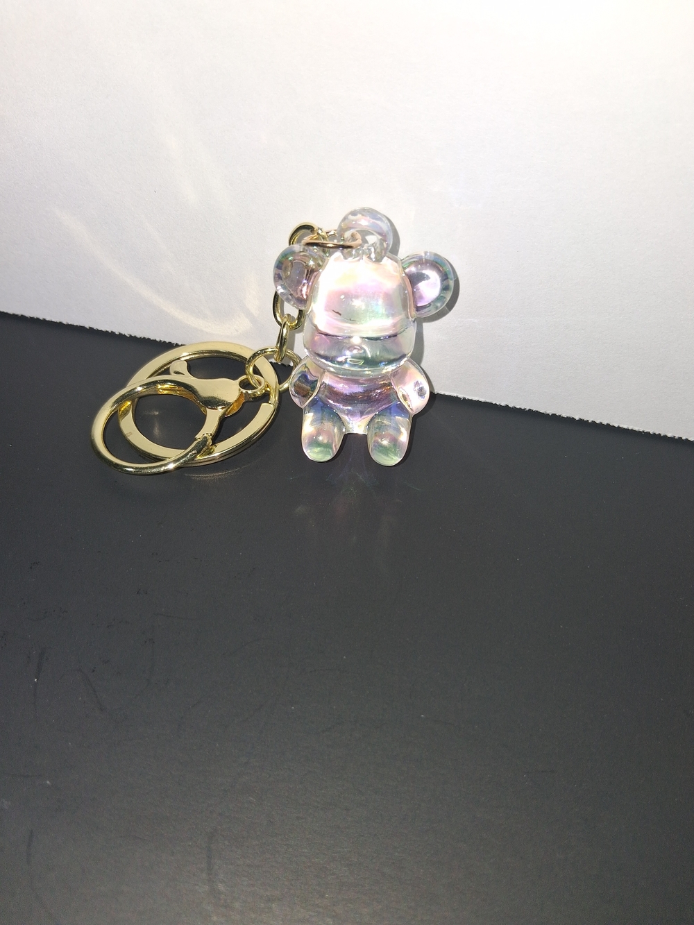 Iridescent Bear Keychain with Gold Hardware